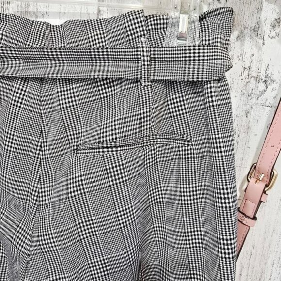 Zara Women's Plaid Trousers Dress Pants Size Small Black White Pull On Cuffs - Picture 6 of 15